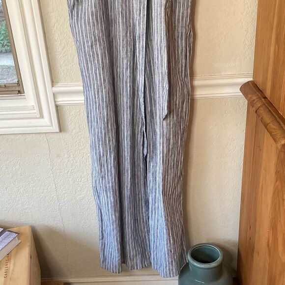 American Eagle Outfitters Sleeveless Blue & White Belted Wide Leg Romper Size 0 - Picture 4 of 15